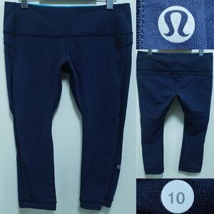Lululemon Crop Navy Blue Leggings Size 10 Large Skinny Breathable Sides